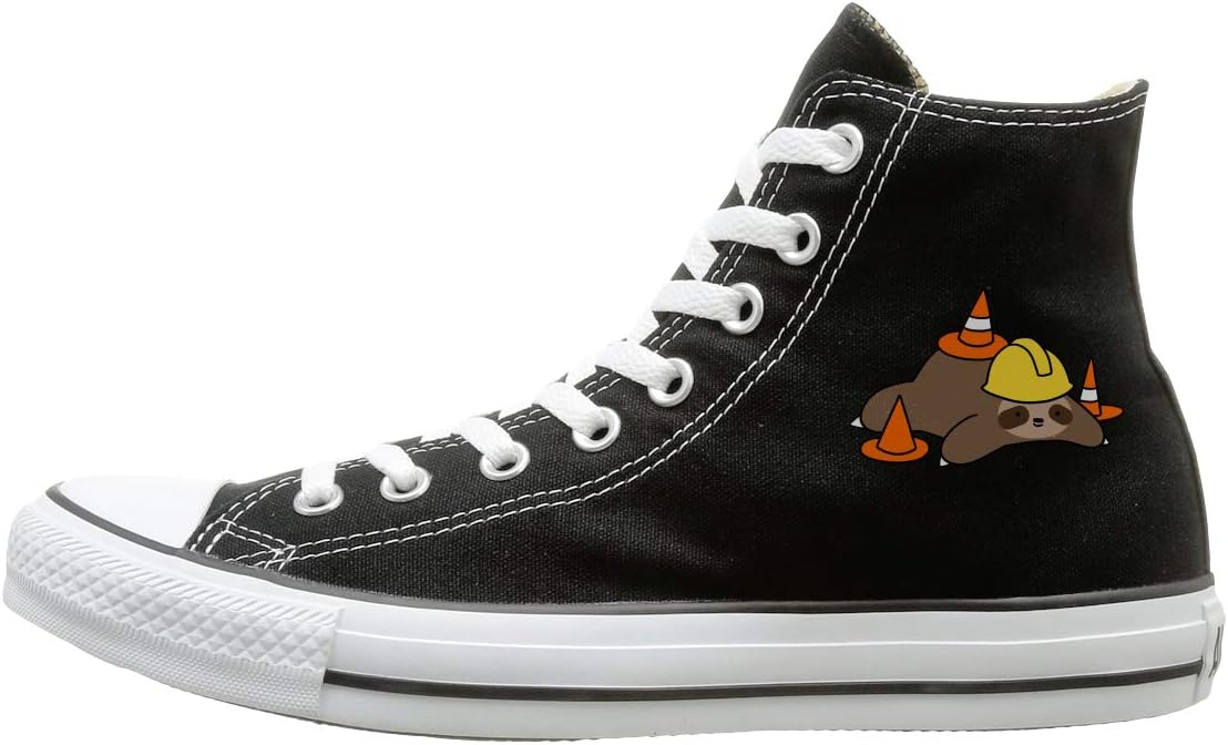 FOOOKL Road Worker Sloth Canvas Shoes High Top Casual Black Sneakers Unisex Style