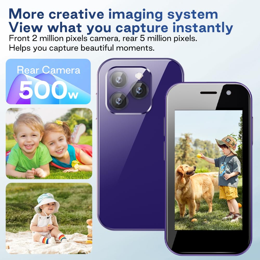 ZOKOE Mini Handy Smartphone für Kinder 3-Zoll-Bildschirm 2000 mAh 3GB RAM 64GB ROM 2.0+5.0MP Gesicht entsperren 4G kein Vertrag Telefon (lila,3GB+64GB)