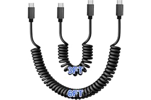 USB C to USB C Cable Coiled USB c Cable Fast Charging,（2Pack 6ft ） Coiled USB C to C Charge Cord for Car, Compatible with iPh