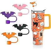 Halloween Bat Stanley Cover for Stanley Cup, 4Pcs Bats Straw Toppers Cute Pink Black Purple Orange Straws Tips Lids 10mm/0.4In Silicone Halloween Straw Caps for Party Decor Cup Accessories