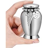 Small Urns for Human Ashes Keepsake Mini Cremation Urns for Loss of Loved One Stainless Steel Keepsake Urn for Ashes Compact Memorial Container (Small, Wings)