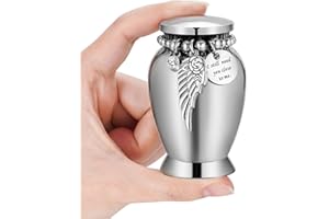 XIUDA Small Urns for Human Ashes Keepsake Mini Cremation Urns for Loss of Loved One Stainless Steel Keepsake Urn for Ashes Compact Memorial Container (Small, Wings)