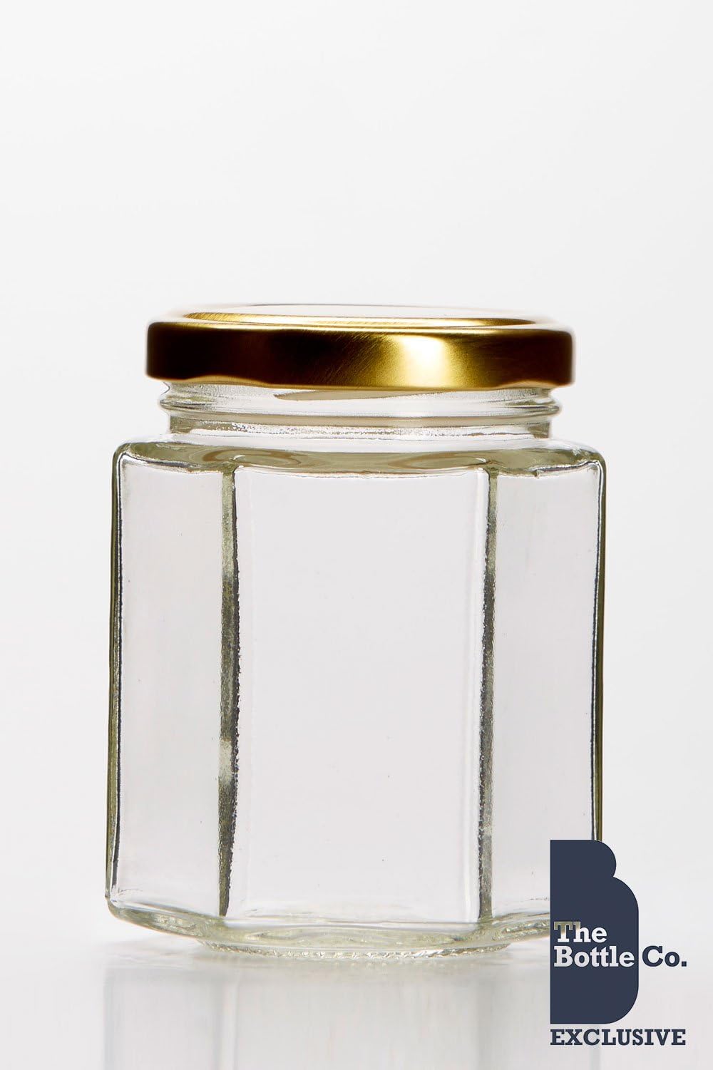 BOTTLE COMPANY 36 X 8OZ/190ML APPROX HEAGONAL JAM JARS,CHUTNEY,PRESERVE,PICKLE,CANDLE,SWEET,HONEY,WEDDING FAVOUR JAR C/W GOLD LIDS
