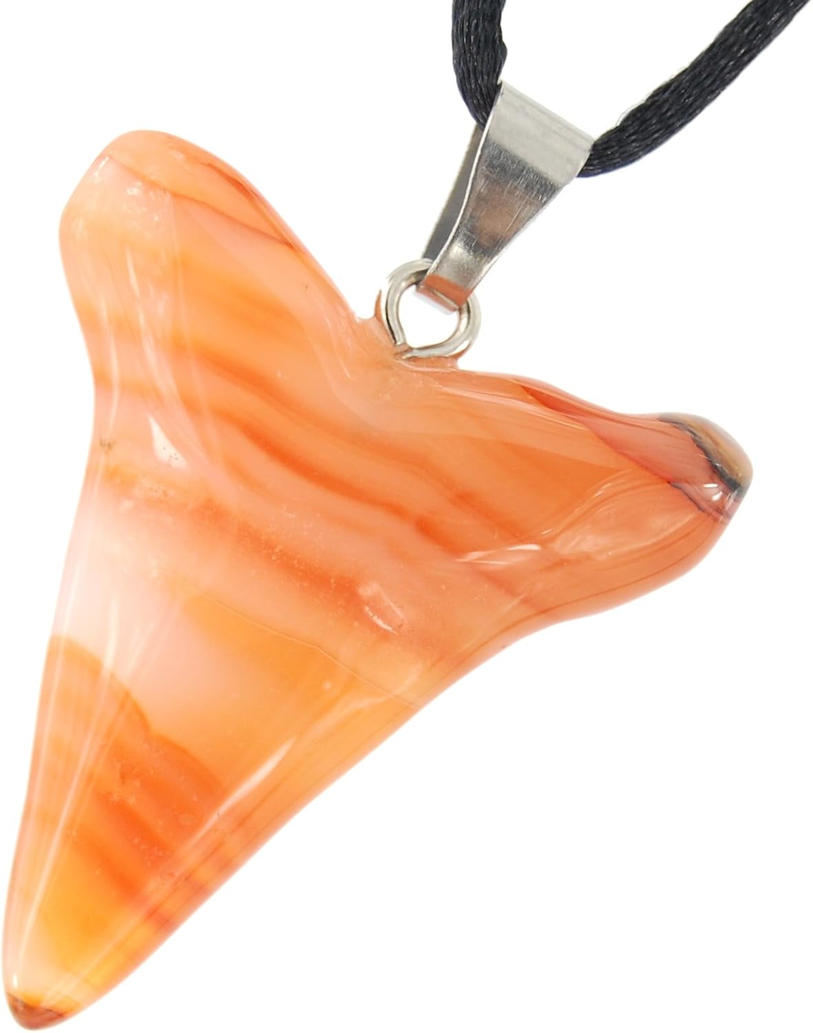 Steampunkers USA Power Pack Series - 40mm Large Shark Tooth Red Agate Carnelian Orange - 20-22 Inch Adjustable Black Cord – Crystal Gemstone Collectibles Carved Necklace Handmade Charm