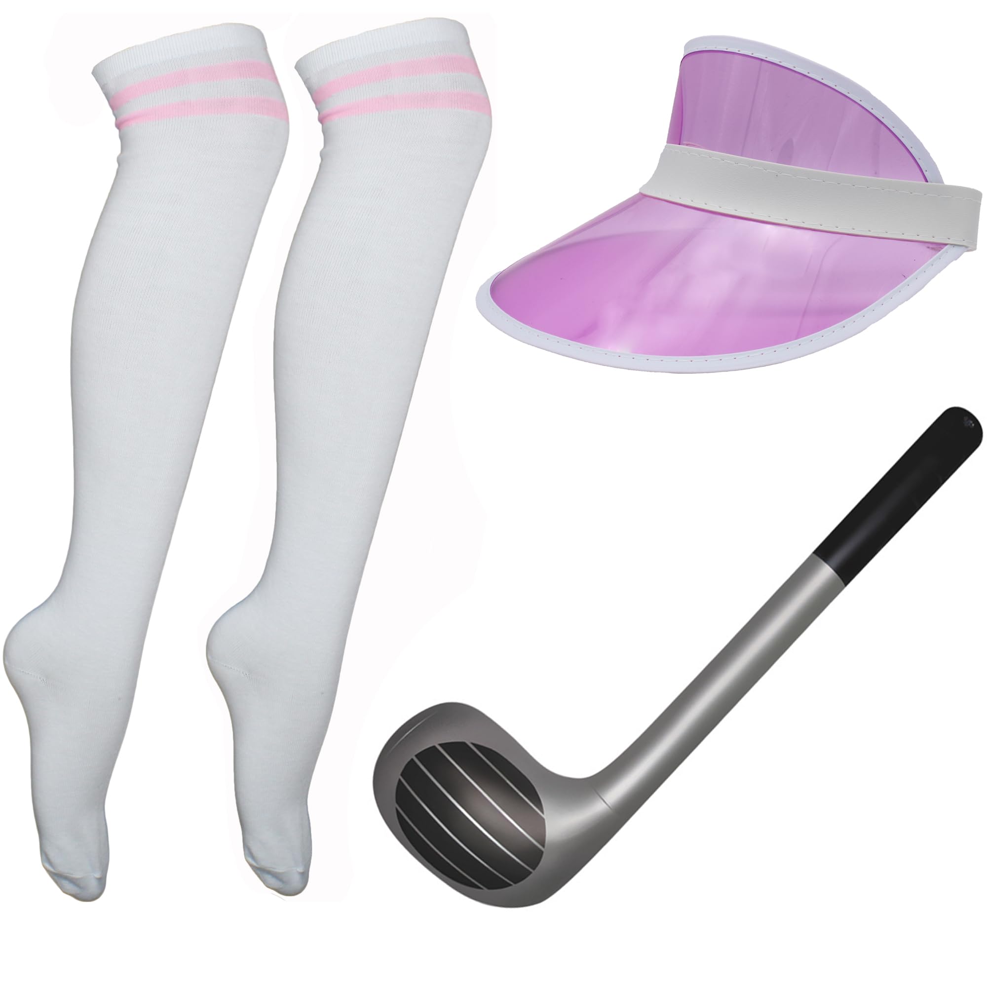 Cherry-on-Top Pub Golf Fancy Dress Set – Inflatable Golf Club, Visor & Socks – Fun Costume for Men & Women, Hot Pink