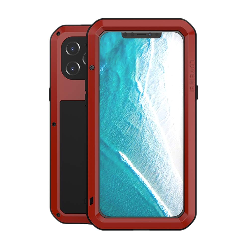 LOVE MEI for iPhone 12 Pro Max Case,Outdoor Sports Military Heavy Duty Tank Metal Cover Waterproof Shockproof Dustproof Full Body Protective Case with Built in Glass Tempered Screen Protector (Red) — image 1