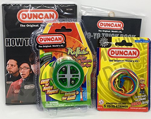 Duncan Beginner YoYo Kit (4 Items) - Green Reflex Yo-Yo, Multi-Color Yo-Yo String 5 Pack, Yo-Yo Trick Book, and How To Be A Yo-Yo Ninja DVD