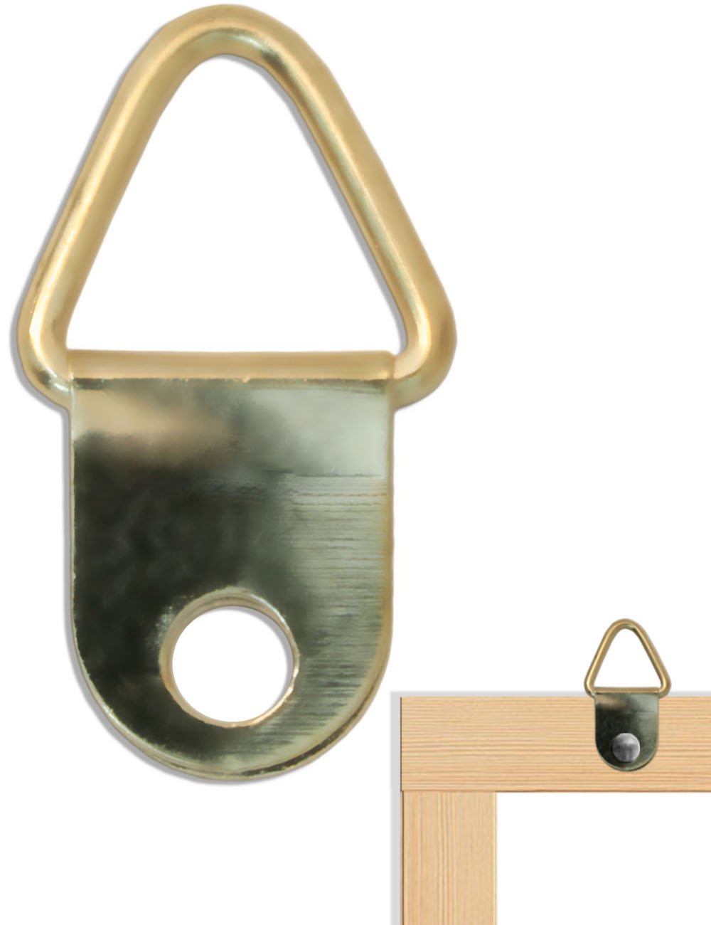 Fuxxer - 100x Picture Hooks Brass Picture Frame, Mirror, Pin Board, Triangle Hook with Eyelet, 19 x 12 mm, Set of 100