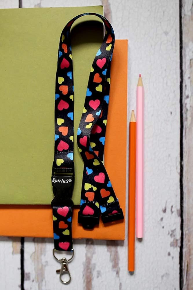 Lanyard neck strap for id card badge holder with safety clip breakaway 2cmx43cm SpiriuS (Multi Hearts), Multicolor, 5 7/8 - Image 4