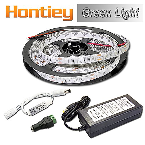 Hontiey 5M / 16.4 Ft Led Strip SMD 5050 Waterproof 300 LEDs Green Kit + DC Connector + Mini Controller + Power Supply