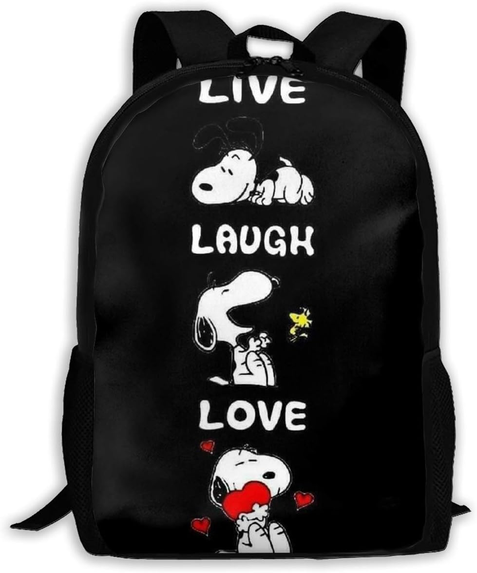 Casual Backpack- Stylish Live Laugh Love Snoopy Print Zipper School Bag Travel Daypack Backpack
