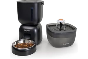 SARPAWS Automatic Cat Feeder and Water Dispenser FW1, Wire or Battery Cat Food Dispenser Timer Pet Feeder - Locking Lid, Desiccant Bag, Programmable Portion Control, 4 Daily Meals, 10s Voice Recorder