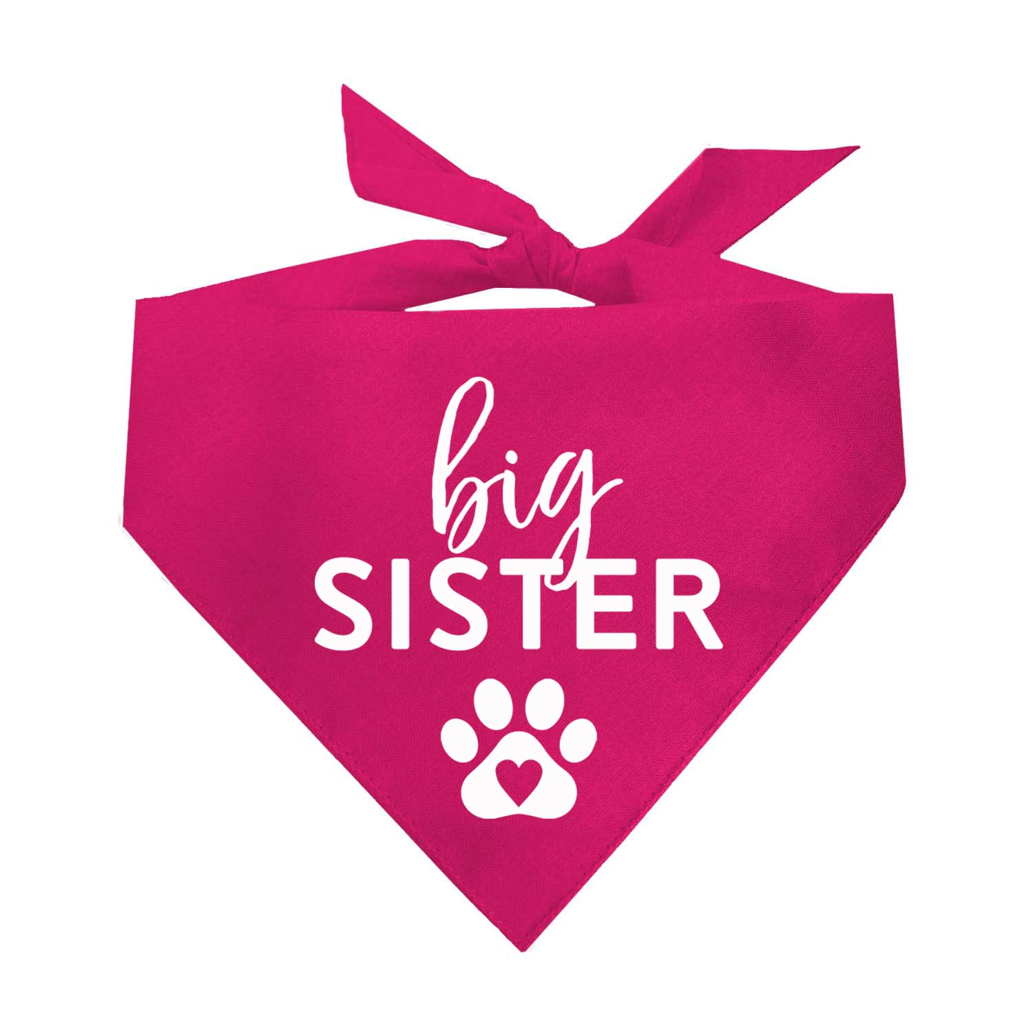 Big Sister with Heart Paw Dog Bandana | 100% Cotton Adjustable Triangle | Made in USA | New Baby | Pregnancy Announcement Photoshoot Prop | Gender Reveal | Hot Pink One Size (86)