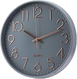 SIN&MI Wall Clock 12 Inch Silent Battery Operated Quartz Gray