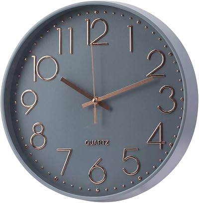 SIN&MI Wall Clock 12 Inch Silent Battery Operated Quartz Gray