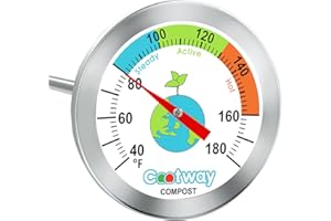 Cootway Compost Thermometer, 16 Inch Stem Backyard Compost Thermometer, Waterproof Soil Temperature Thermometer for Compost, Stainless Steel, with Composting Temperature Guide, 40-180 Degrees F