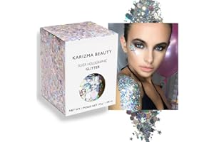 KARIZMA Holographic Silver Body Glitter. 30g Chunky Face Glitter, Hair Glitter, Eye Glitter and Body Glitter for Women. Rave Glitter, Festival Accessories, Cosmetic Glitter Makeup. Loose Glitter Set