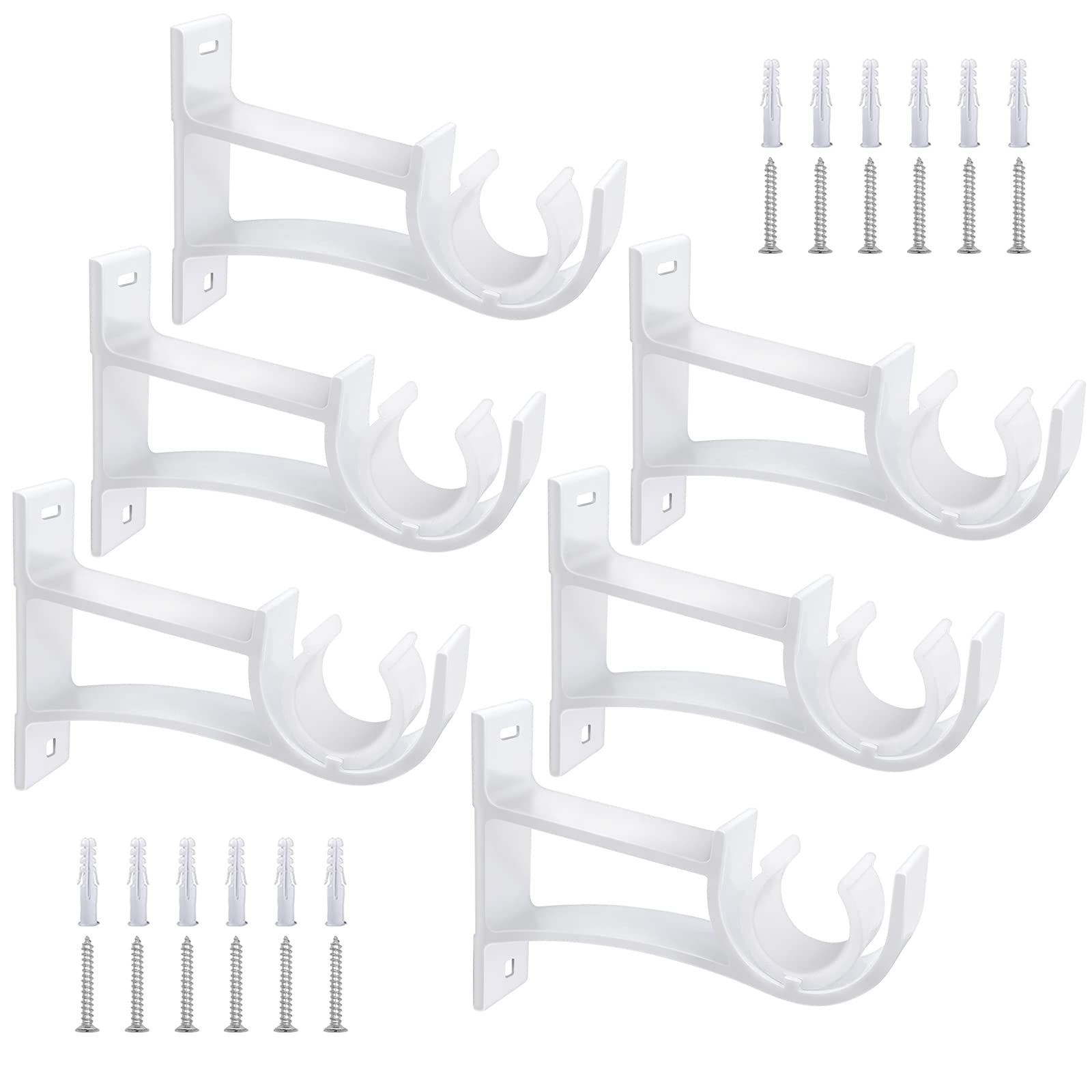 Curtain Rod Bracket, Heavy Duty Curtain Pole Brackets White 25mm Metal Single Curtain Rail Brackets Support Hooks Wall Mounted Curtain Pole Holders for 25mm-30mm Drapery Pole, 6 Pack