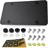 License Plate Backing Plate, Black Stainless Steel Reinforcement Holder | Heavy Duty Reinforcement, 12"x6" Car/Truck/Trailer, Tag Bending Protection, Includes Screws &amp; Caps