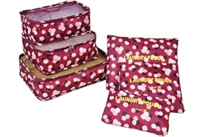 VAYEEBO 6 sets travel Organizers Packing Cubes Luggage Organizers Compression Pouches (Wine Daisy)
