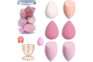 LEESHINE 8Pcs Makeup Sponges Set- 7Pcs Beauty Sponge Blenders and 1 Bottle 1 Holder for Blending Foundation, Cream and Powder (Pink, Metal Holder-Can Packaging)