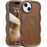Pepmune for iPhone 14/15 Plus Case, Curly Wave Frame Hard Translucent Clear Cover for Women Men Compatible with Magsafe TPU Shockproof Protective Phone Case for iPhone 15/14 Plus, Desert Gold