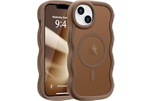 Pepmune for iPhone 14/15 Plus Case, Curly Wave Frame Hard Translucent Clear Cover for Women Men Compatible with Magsafe TPU Shockproof Protective Phone Case for iPhone 15/14 Plus, Desert Gold