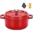 WANGYUANJI Enameled Dutch Oven Pot with Lid,3.2 Quarts Enamel Cast Iron Cookware Pot,Heavy-Duty Casserole with Dual Handle,Round Dutch Ovens for Braising and Bread Baking,Red