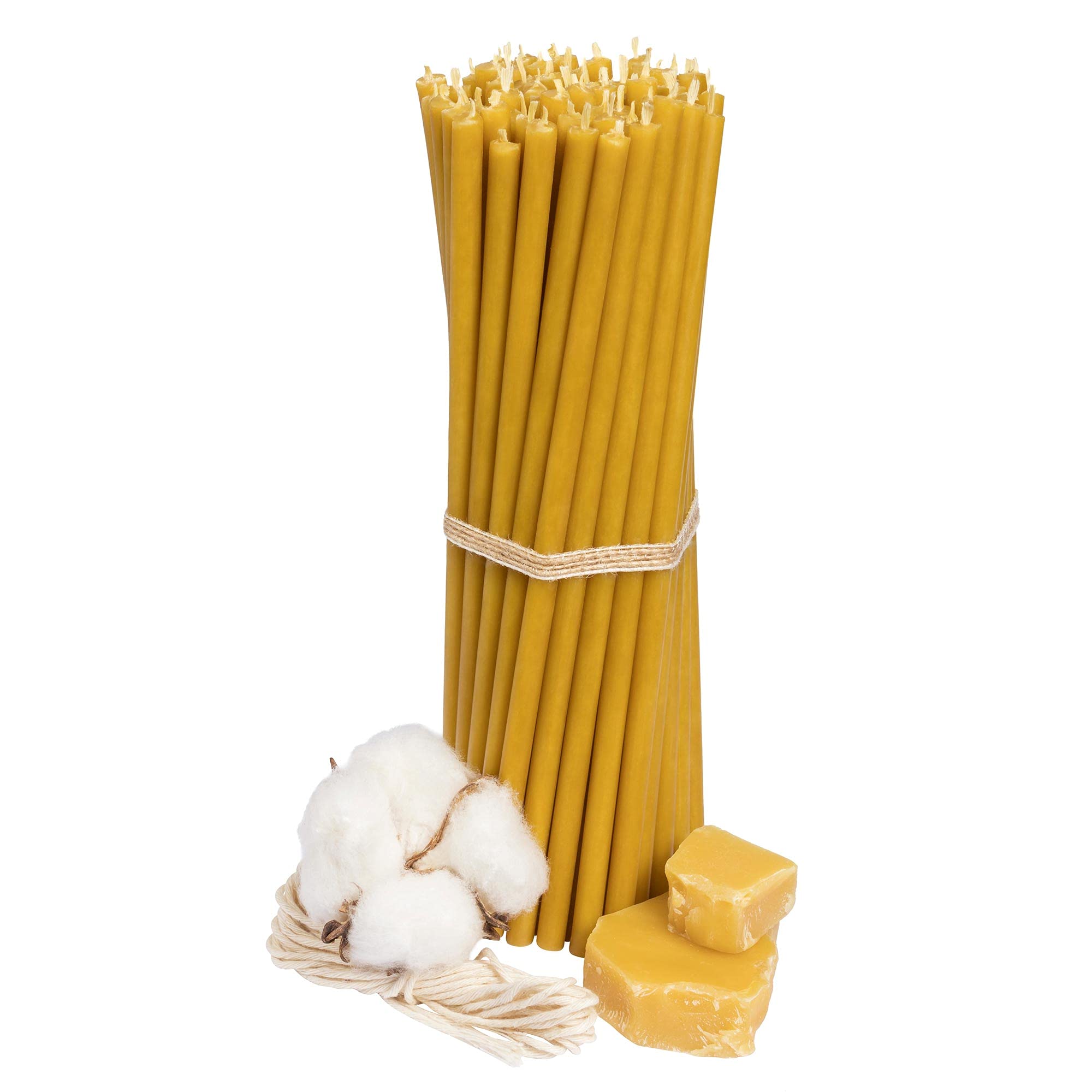 Diveevo Church Beeswax Candles No. 80, Honey, Pack of 50 pcs Ritual Candles, L-18.5 Cm, Diameter 6.1 Mm, 60 Min Burning Time, Yellow, 250 g