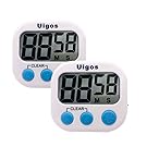Uigos 2 Pack Digital Kitchen Timer II 2.0 , Big Digits, Loud Alarm, Magnetic Backing, Stand, for Cooking Baking Sports Games Office (White) (2 Pack)