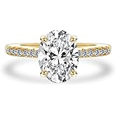 Maxinejewelry 2.0CT Oval Cut Moissanite Engagement Ring, Lab Created D Color VVS1 Clarity Stone, 14K Yellow Gold Plated Sterling Silver Solitaire Wedding Promise Ring
