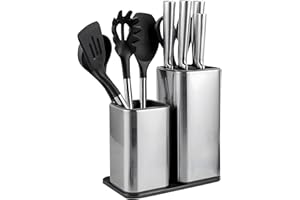 AstraLoom Universal Stainless Steel Knife Block - 12-Slot Holder for Knives, Kitchen Scissors, and Utensils, Removable Top fo