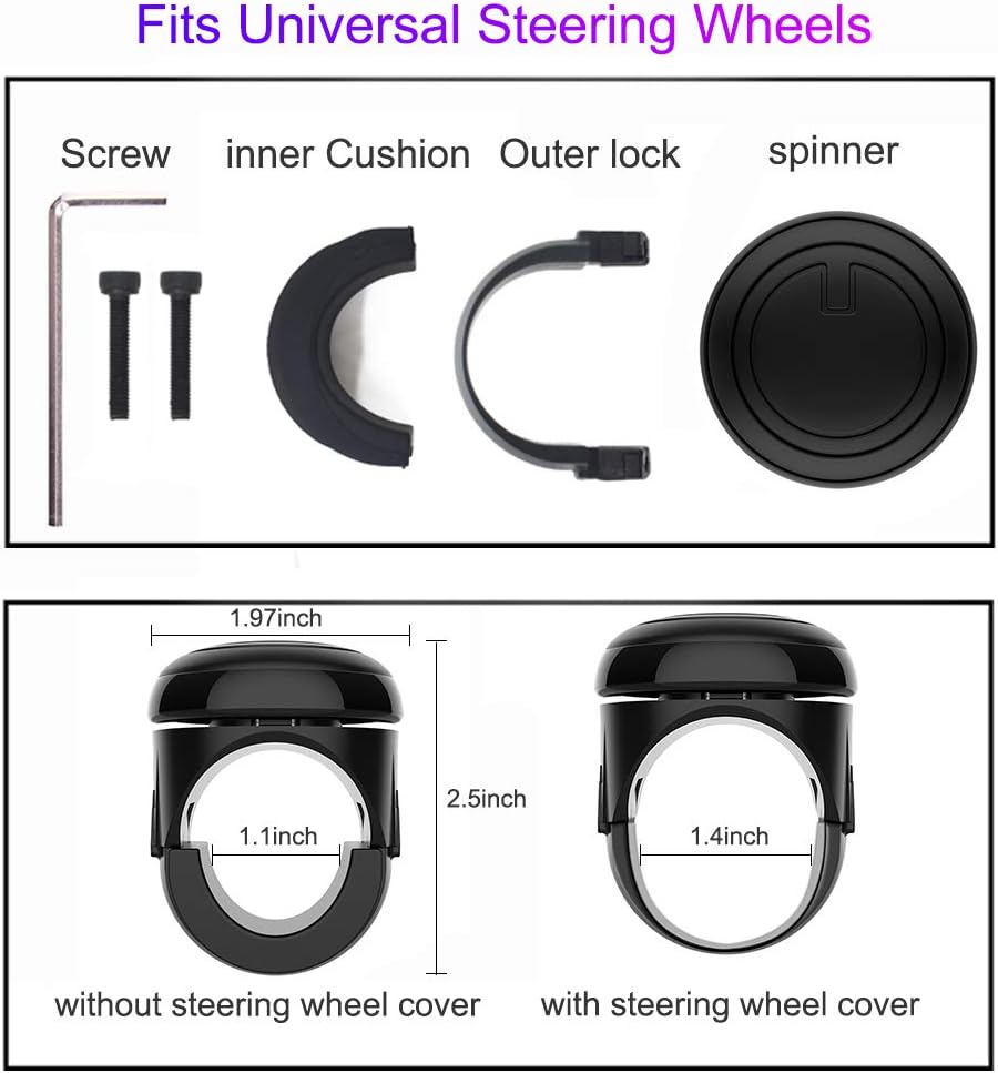 OTAN Steering Wheel Knob Universal Booster Power Handle Ball Suicide Spinner Fit for Cars,Boats,Lawnmowers,Tractors,Trucks,Golf Cars,Black: Automotive