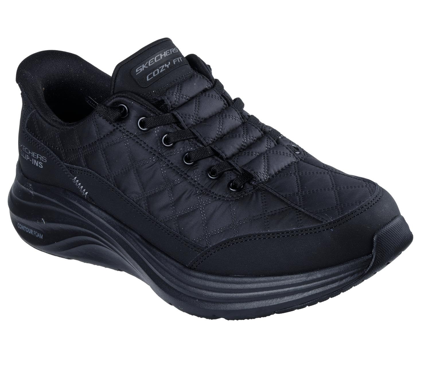 Skechers Men's Contour Foam Cozy Fit Hands Free Slip-in Sneaker,Black/Black,13 Image