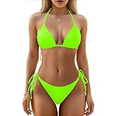 Holipick Two Piece Triangle Bikini Sets for Women String Bathing Suit Halter Top with Side Tie Bikini Bottom