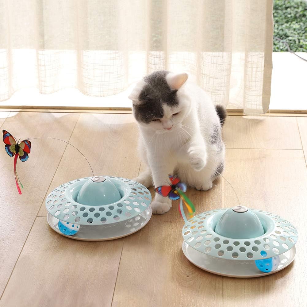 Cat Toys - Funny Automatic Electric Rotating Butterfly & Ball Exercise Kitten Toy, Interactive Cat Teaser Toys for Indoor Cats (Feather Toys) : Pet Supplies