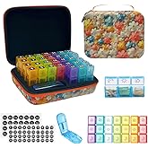GZWENHAN 31-Day Monthly Pill Organizer with 3 Daily Compartments, Travel Medication Box with Pill Cutter, AM PM Storage Case (Flower Cluster 31-Day Drug Storage Box)