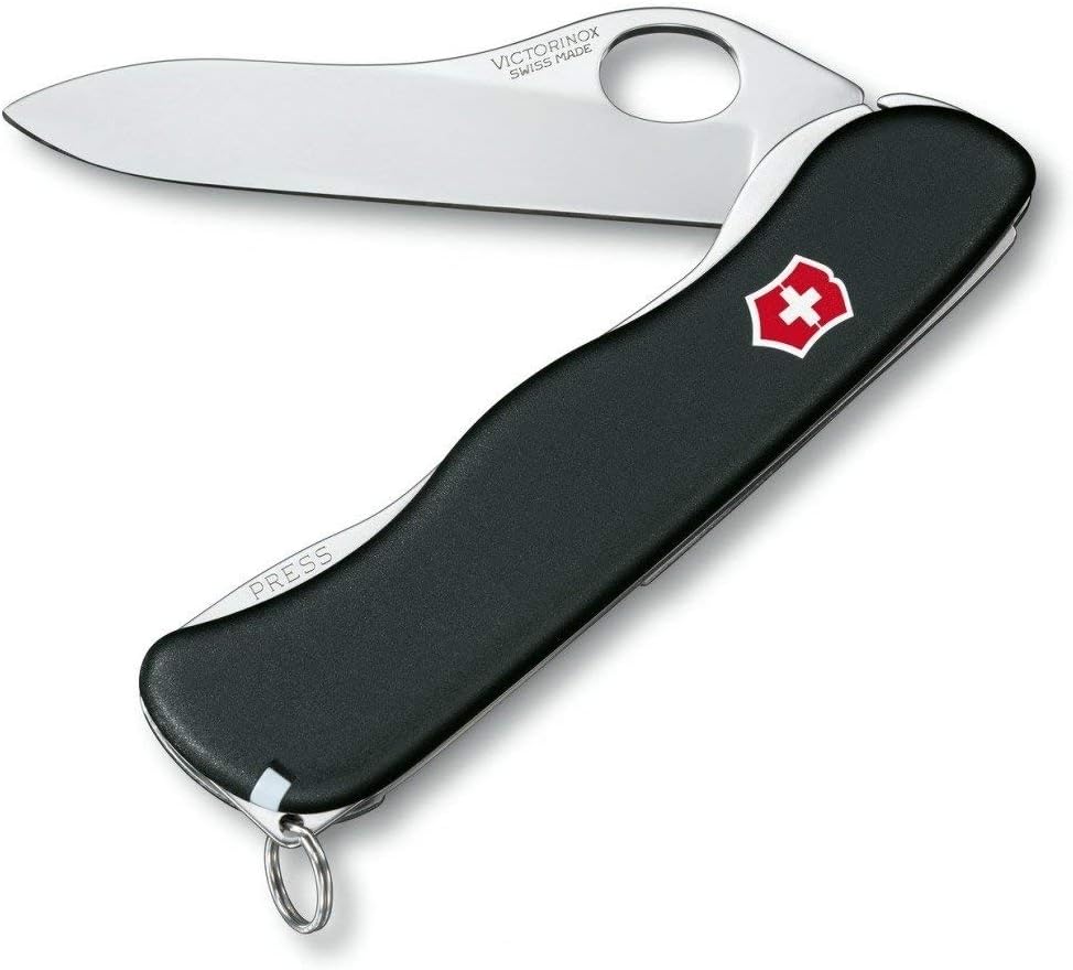 Victorinox Sentinel Clip Swiss Army Knife, Large, Multi Tool, 5 Functions, Large Locking Blade, One Hand, Black