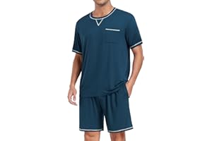 DIKFA Men's Modal Pajamas Set Soft Sleepwear Short-sleeve Pjs with Pockets 2pcs Lounge Casual Cozy Nightwear