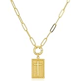 JINEAR Cross Necklaces for Women,14K Gold Plated Paperclip Cross Pendant Necklace Non-Tarnish Faith Jewelry Replaceable Pendant Charm Dainty Christian Faith Birthday & Christmas Gifts