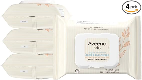 aveeno hand & face baby wipes with oat extract 25 ea