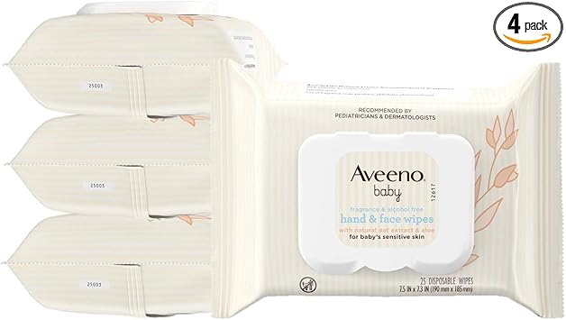 aveeno hand & face baby wipes with oat extract 25 ea