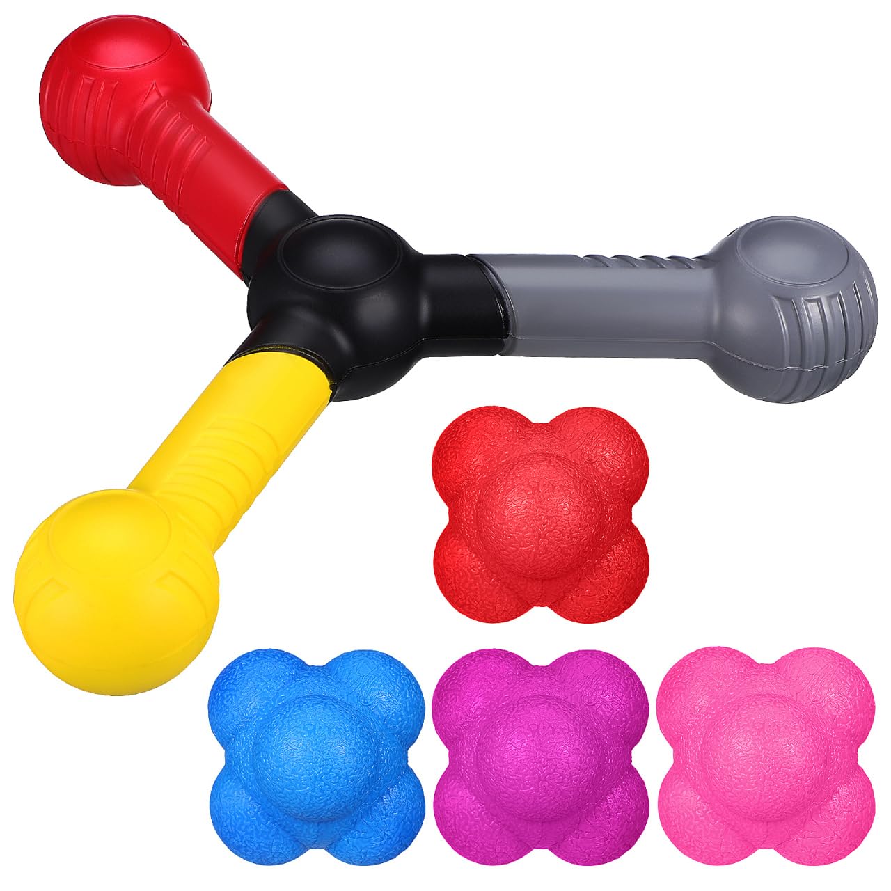 Toddmomy Reaction Training Ball & Agility Sticks Set - Multi-Color Polyurethane Reflex Speed Enhancer for Athletes, Football Drills, Hand-Eye Coordination Development (1 Set, Random Ball Colors)