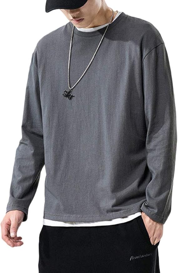 Amazon エイチユーエー 秋 春 冬 ロングtシャツ メンズ トレーナー シャツ 無地 大きいサイズ クルーネック 秋服 長袖 ロングtシャツ半袖 スポーツ 冬服 ロングシャツ ロング丈 オシャレ スウェットシャツ パンツ タイト Tシャツ 大きい インナー おおきいサイズ 速