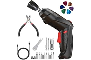 YLAOSIOA 250RPM Guitar String Winder Tool with LED Light, String Cutter, Bridge Pin Puller, 14 Screwdriver Bits and 6 Picks for Electric, Acoustic, Bass, Ukulele and More