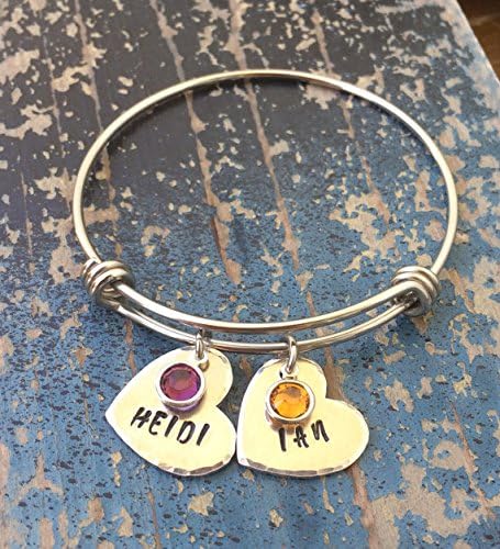 Stainless Steel Heart Bracelet With Birthstones