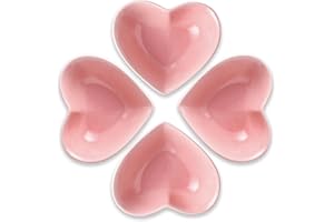 PIDUDU Porcelain Heart Cereal Bowls Set of 4 Microwave Soup Breakfast Bowls Oatmeal Rice Pasta Salad Bowl Set (Pink)