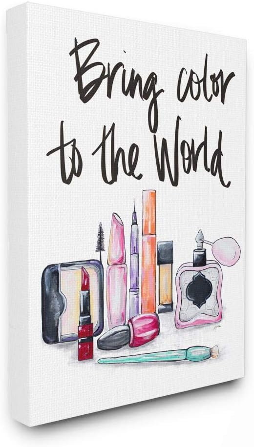 Stupell Industries World Makeup Fashion Modern Watercolor Word Design Canvas Wall Art, 24 x 30, Multi-Color