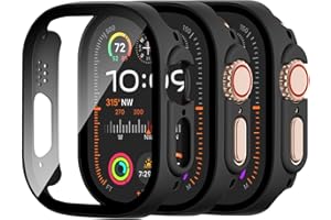 [3 Pack] Adorve Tempered Glass Case for Apple Watch Ultra 3/Ultra 2 /Ultra Screen Protector, Hard PC Face Cover Overall Protection Anti-Scratch Bumper Cases for iWatch 49mm Accessories, All Back