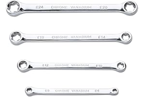 LEONTOOL 4Pcs E-Torx Wrench Set Double Box End Wrench Star Wrenches Kit, CR-V Steel E-Ring Spanner E6 E8 E10 E12 E14 E18 E20 